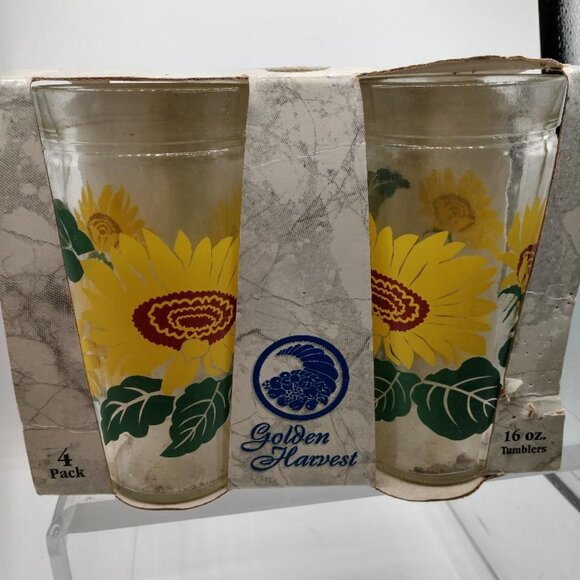 Decorated Tumbler Pack - 4 Anchor Glass Container Corp Glasses- Sunflower design - Picture 1 of 6